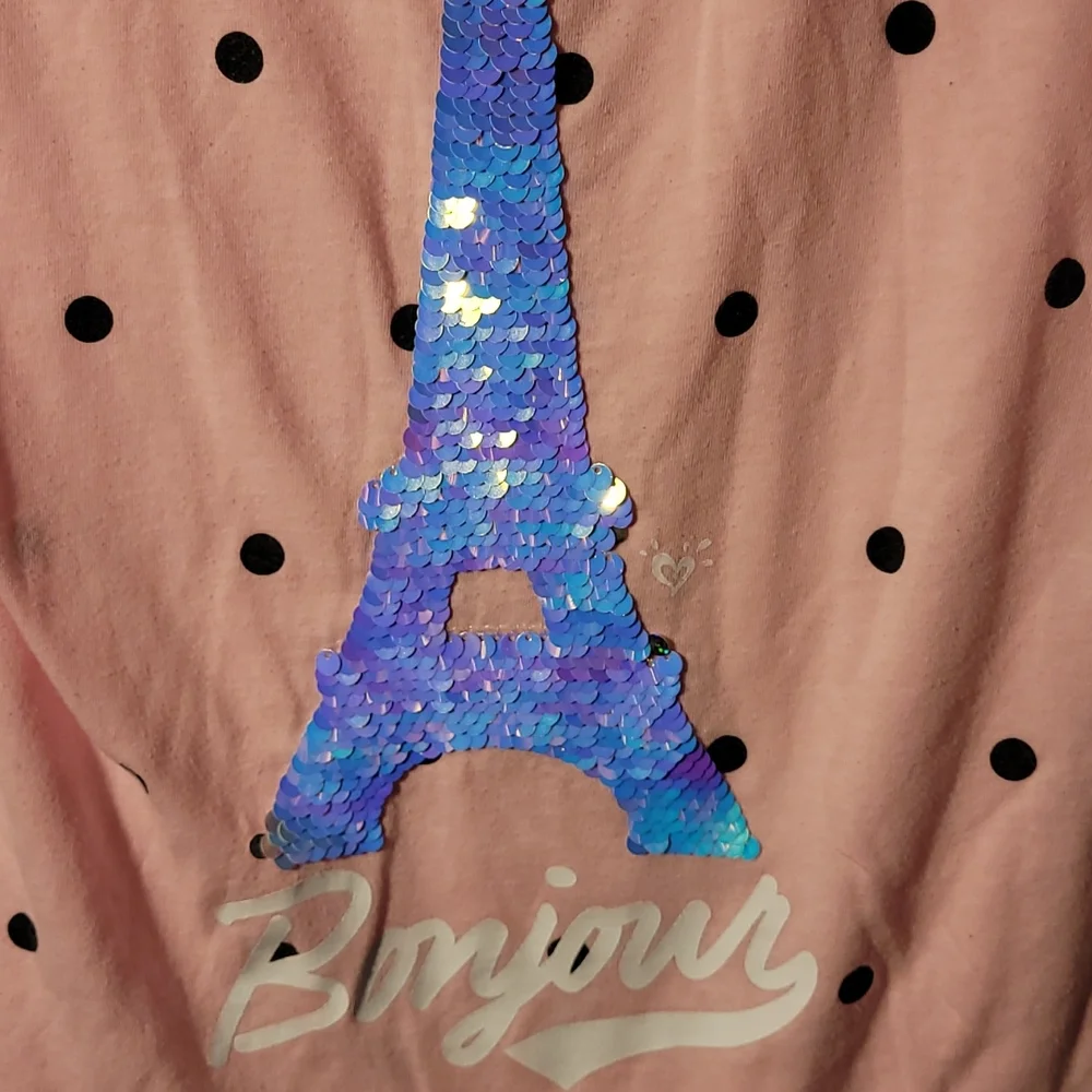 Justice Girls 10 Eiffel Tower glitter sparkly sequin pink Tshirt